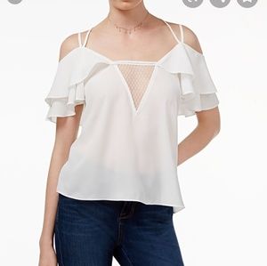 XOXO White Ruffle Blouse, Size M. NWT